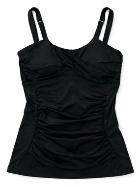 NWT Dobreva Black Ruched Tankini Top Size 34C Tummy Control